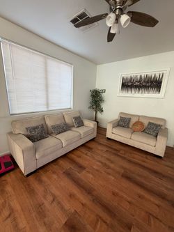 Beige Fabric Sofa and Loveseat Set