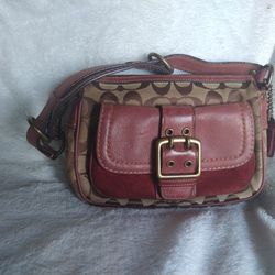 Beautiful Brown And Burgundy Suede And Leather Coach Purse