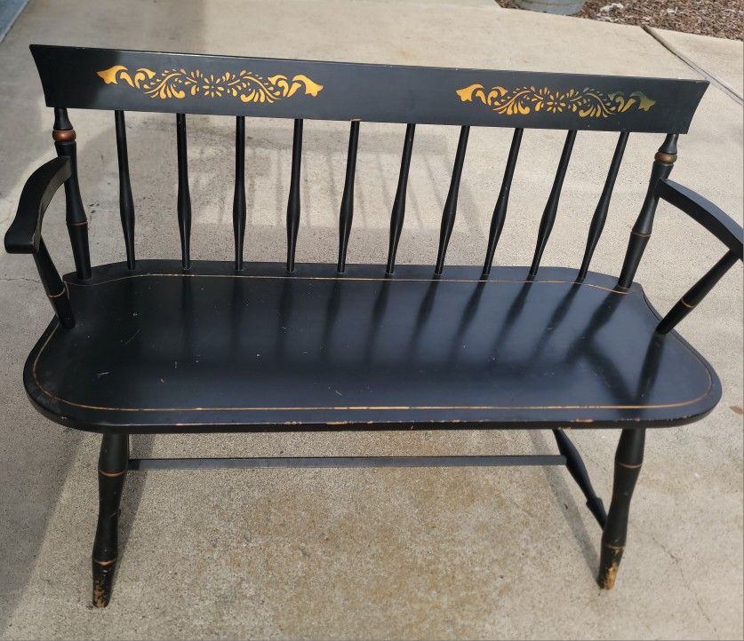 Vintage Hitchcock-style Black Wooden Bench