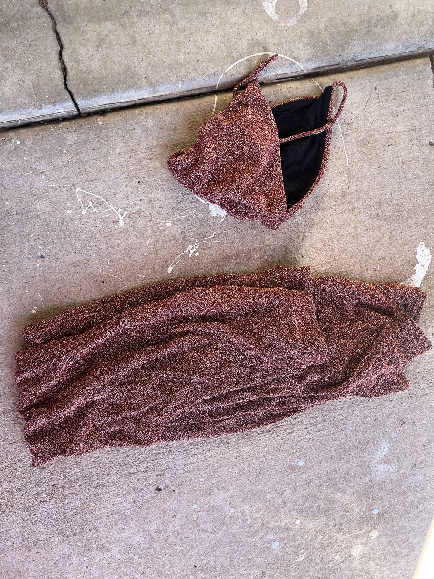 Rave Shimmer Rose Gold Bikini Top With Matching Pants