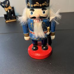 Vintage 1990s Blue Nutcracker Soldier With Sword Wooden Christmas Holiday Mantle