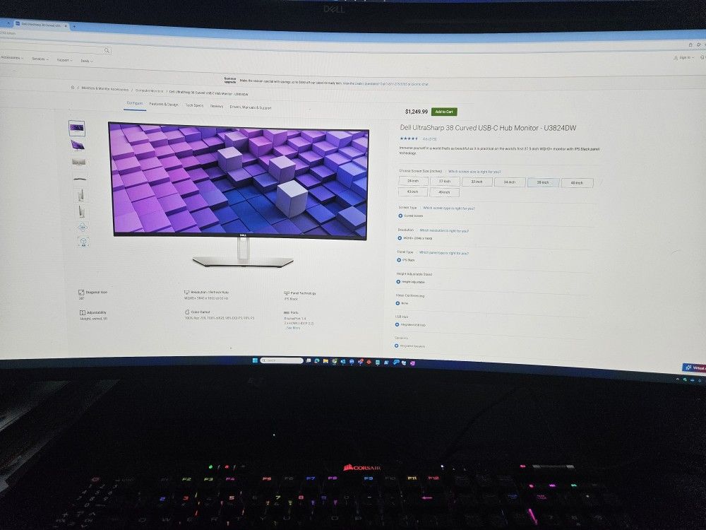 38" Dell Curved USB-C Monitor