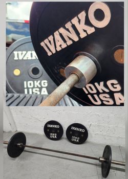 Pair Ivanko 10kg Calibrated Olympic +Pair Bumper Plates+Barbell. Miami 33130, Delivery for extra 

Durable Ivanko 10kg calibrated Olympic bumper plate