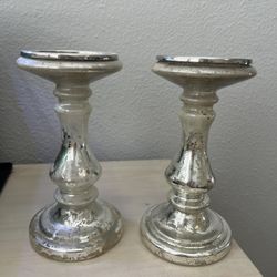 2 mercury glass candle stick holders Brand New