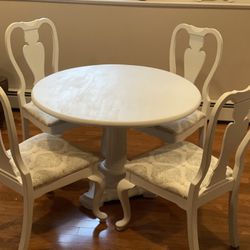 White Refurbished Antique Table And 4 Chairs