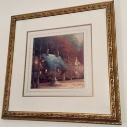 Thomas Kinkade Cobblestone Lane Print with Gold Frame and Mat 14” x 14”