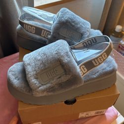 Gray Fluffy UGG slides 