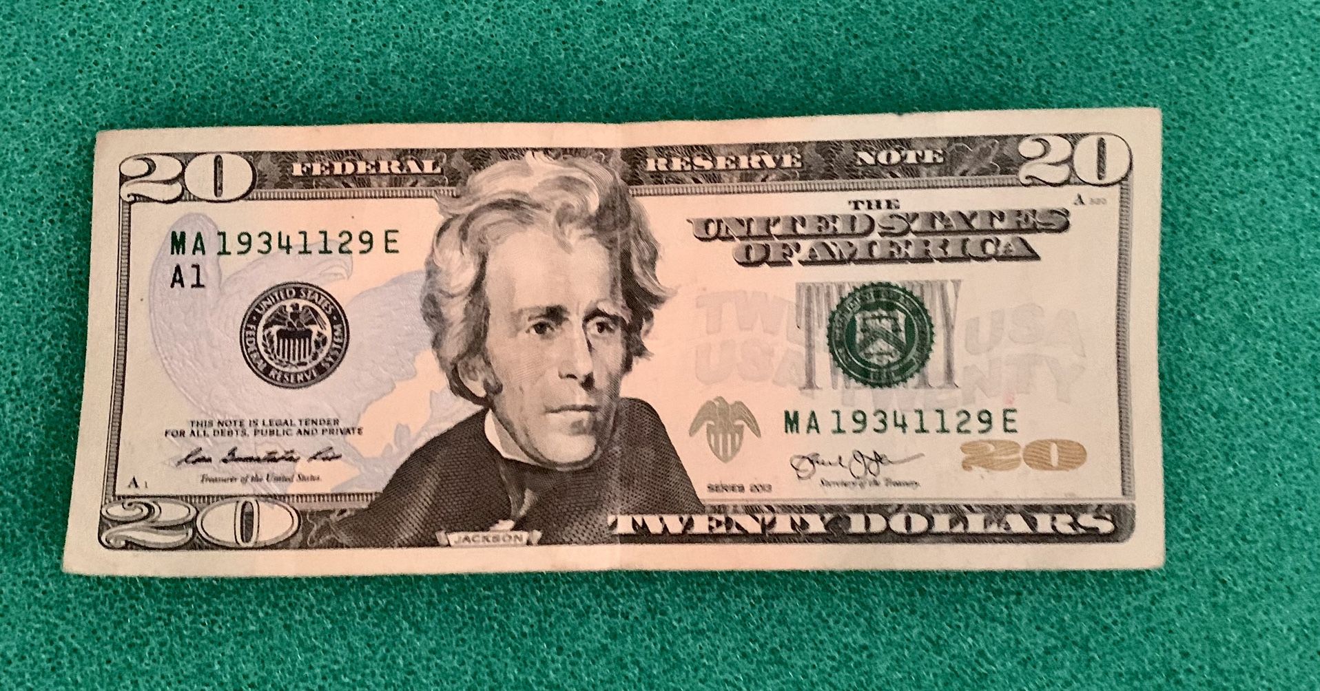 $20 Twenty Dollar Birthday Note Nov 29 1934