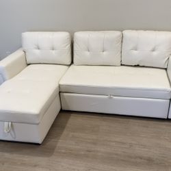 White Leather Couch With Storage 