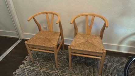 Blonde, wishbone, dining chairs, set of 2months old