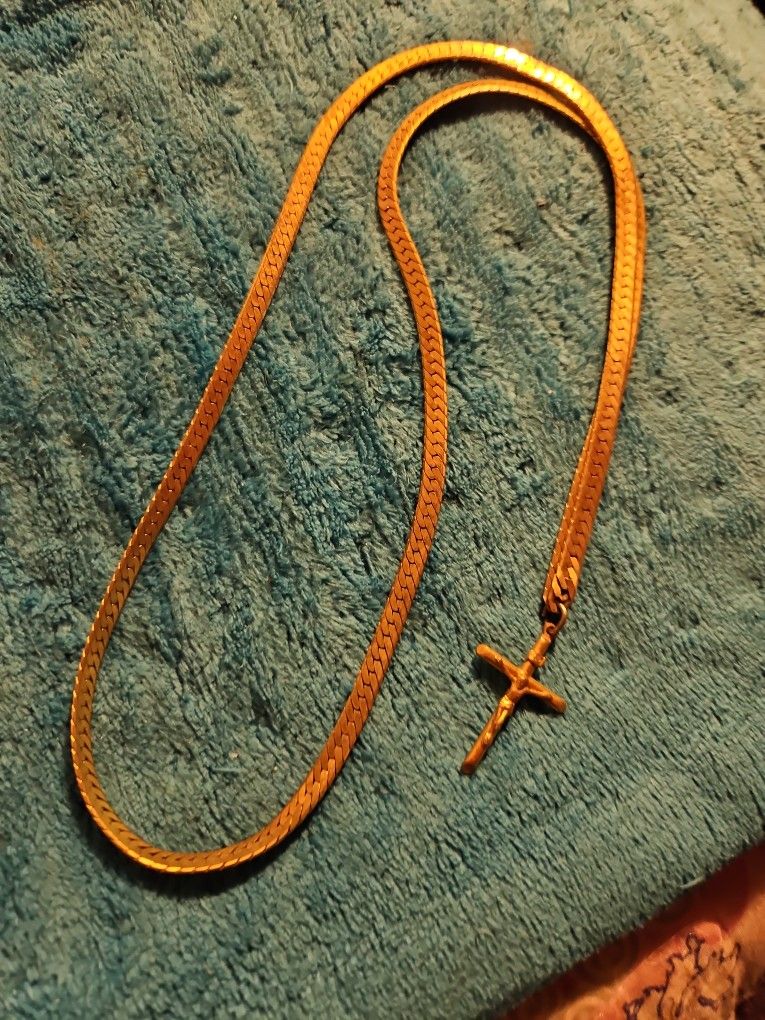 Long Gold Mens, Box Chain, And Crucifixion