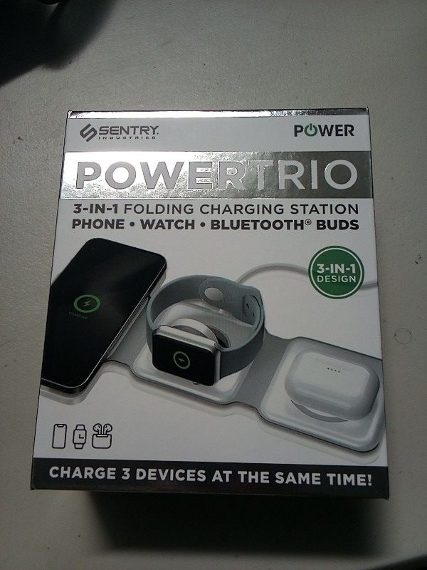 sentry power trio 3-in-1 folding charging station Watch Cell Phone Earbuds Electronics White Color Cell Phone Accessories