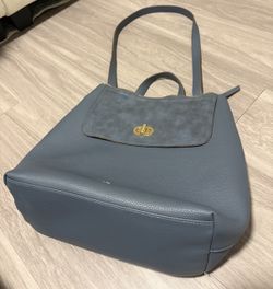 Nanette Lepore Dusty Blue Shoulder Tote with Gold Turn-Lock Flap