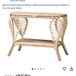 Baxton Studio Bastet Modern Bohemian Natural Brown Rattan 2- Tier Console Table