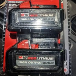 2 Pack Milwaukee M18 6.0 Batteries