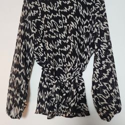 Women's Black White Pattern Blouse Size L