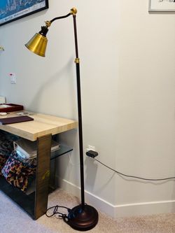 Adjustable Floor Lamp with Brass Shade