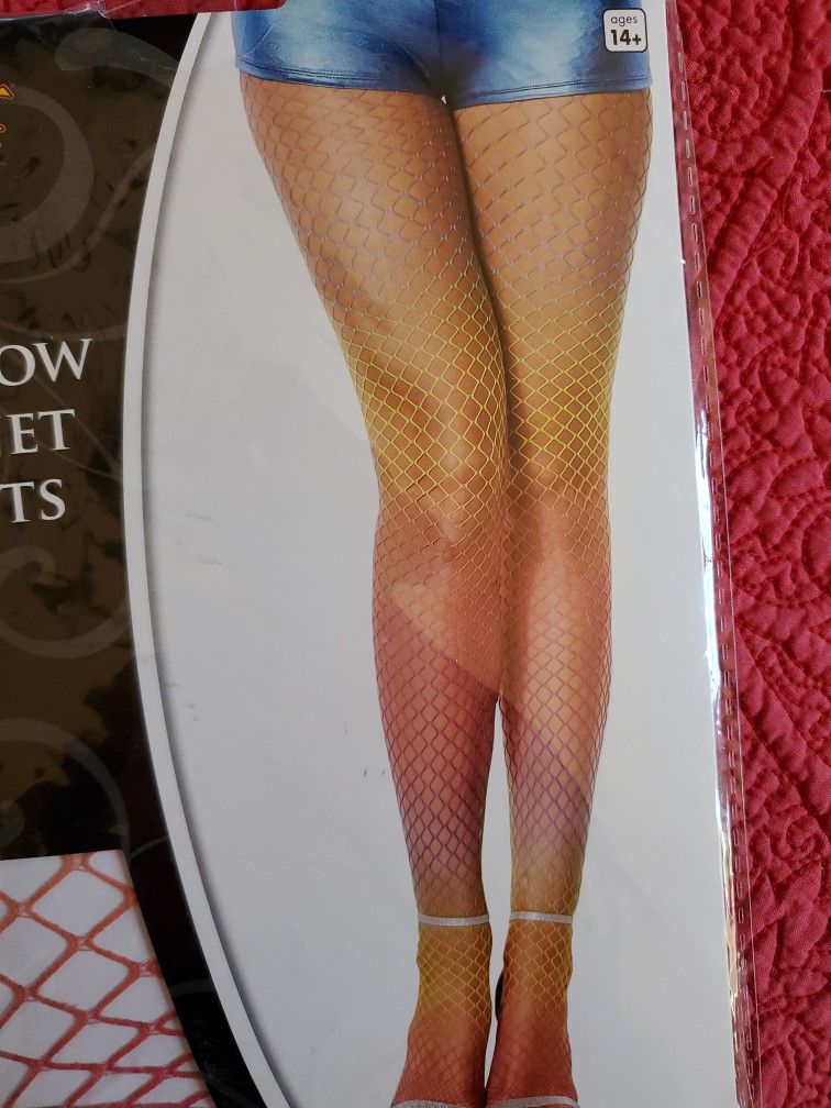 Rainbow Fishnet Stockings Tights M/L Halloween