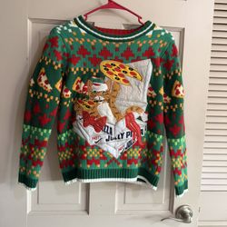 Boys Ugly Christmas Sweater Cats And Pizza - Small Hole See Pic Size M