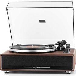 1 by ONE High Fidelity Belt Drive Turntable with Built-in Speakers, Vinyl Record Player with Magnetic Cartridge, Bluetooth Playback and Aux-in Functio