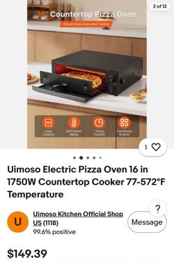 Uimoso Electric Pizza Oven 16 in 1750W Countertop Cooker 77-572°F Temperature
