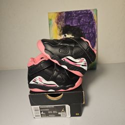 Size 4c - Kids Pink Jordan 8's - $75