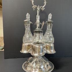 GLOWS!! Vintage Silver Plated 6 Piece Cruet Set