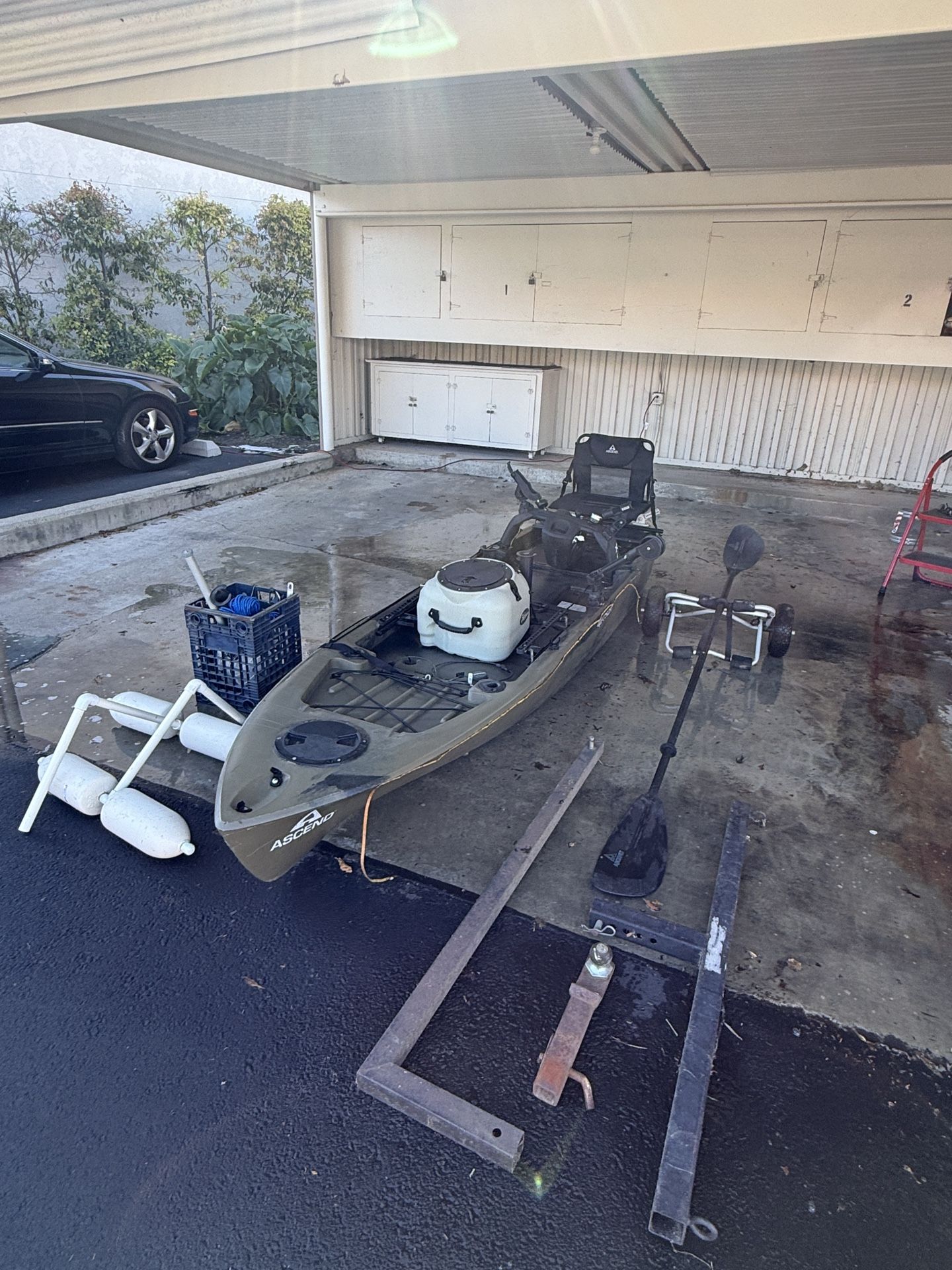 12.8Ft Ascend FS128T kayak with trailer hitch/attachment and extras