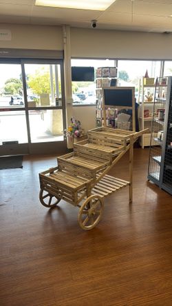 Rustic Wooden Market Display Cart – $200