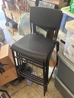 Black IKEA Metal / Plastic Bar Stools Set of 4 with Cushions