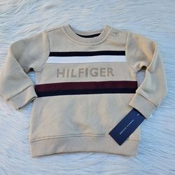 Tommy Hilfiger Baby Boy Chest Stripe Fleece Crewneck Size 12M