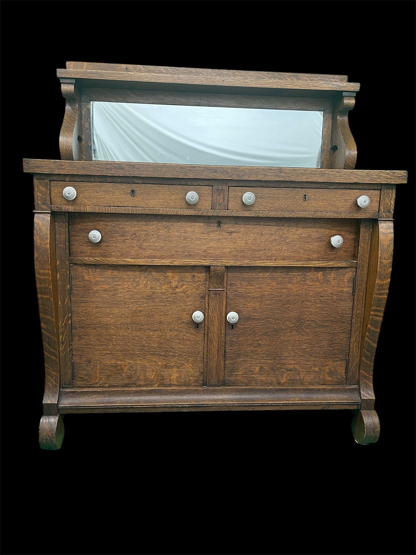 Vintage Solid Wood Buffet – Detachable Mirror – Farmhouse Sideboard