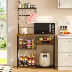 Baker's Rack for Kitchen, 6-Tier Microwave Stand with Adjustable Shelves - Brown