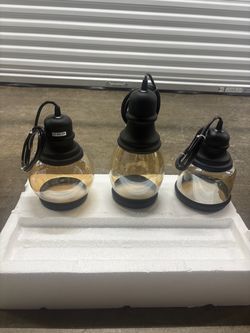 Set of 3 Amber Glass Pendant Lights