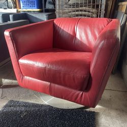 Natuzzi Editions Burgundy Red Leather Swivel Chair – $280
