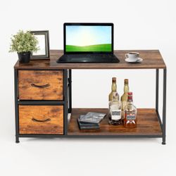 Carlin 39” 2-Tier Vintage Coffee Table with 2 Storage Drawers