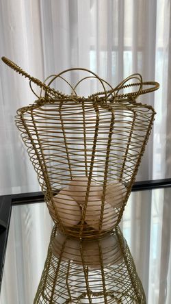 Vintage French Gold Wire Egg Basket - Collapsible / Adjustable (9")