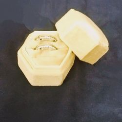 Two  His/Her 8MM Stainless Steel Eternety Wedding Ring Set.