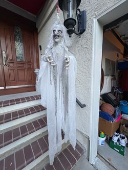 5.7ft Halloween Hanging Skeleton Ghost with LED Eyes and Shrilling Sound
