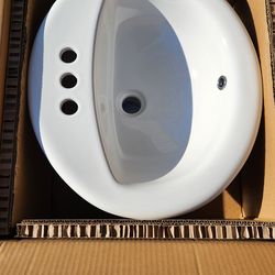 New Design House 20 in. x 17 in. Ceramic Oval Self-Rimming Drop-In Bathroom Sink in White