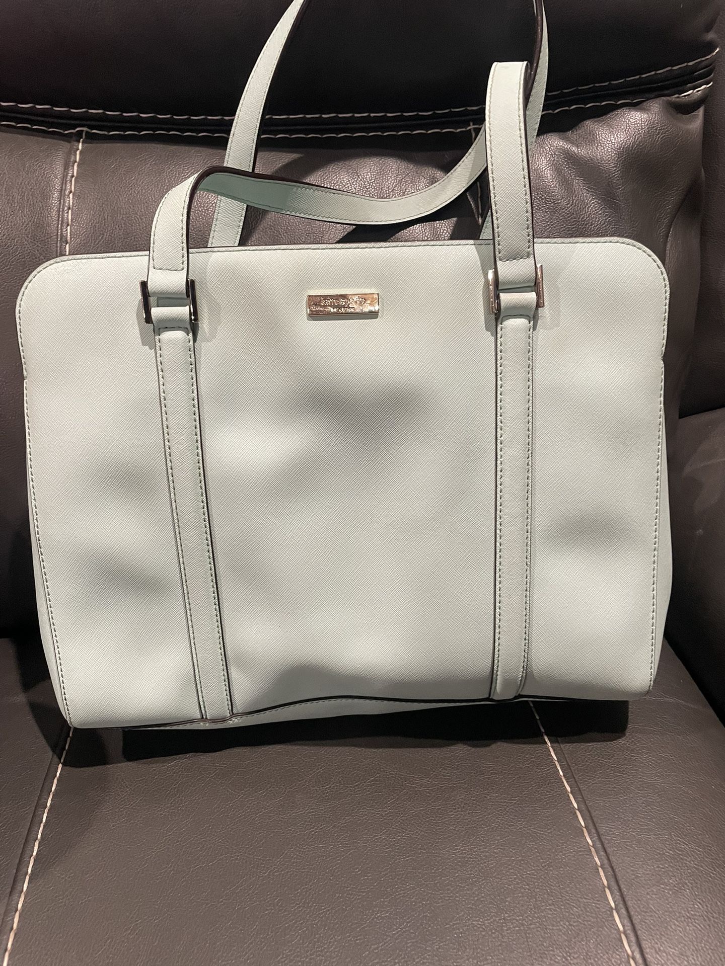 Kate Spade New York Large Satchel Strap Teal Shoulder Bag Monogram Inside