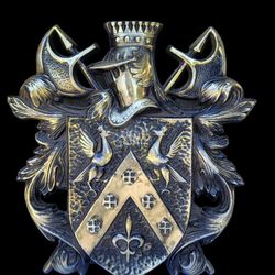Beautiful Vintage Iron Crest Coat of Arms Made Japan Medieval Crest Wall Decor 18 X 17”