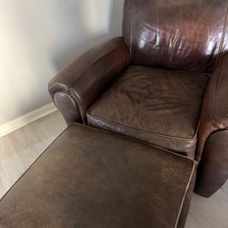 Leather Couch, Armchair, + Ottoman 