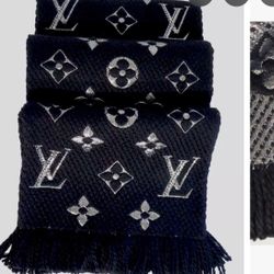 Wool Silk Monogram Giant Logomania Shine Scarf Black Silver