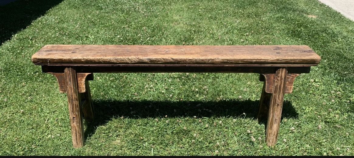 Antique Ming Chinese Wooden Bench Artist Signed Gorgeous