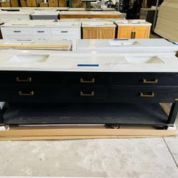 84 in. W x 22 in. D Double Sink Bath Vanity in Black with White Top $1,099 