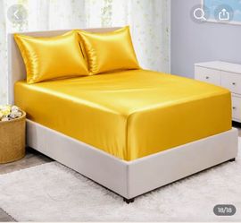 Brand New Queen Satin Sheet Set, Yellow/Gold
