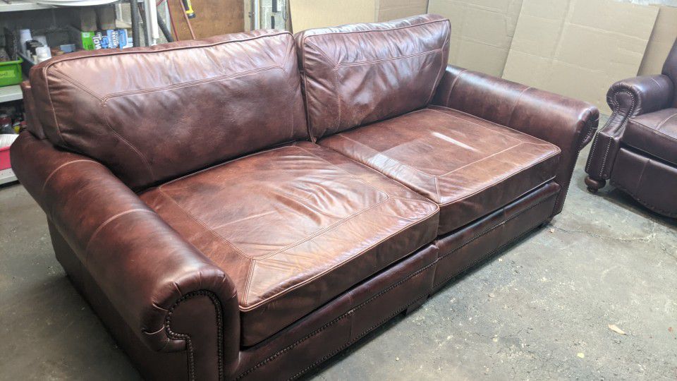 CAN DELIVER! BEAUTIFUL GENUINE LEATHER WALTER E SMITHE SOFA COUCH