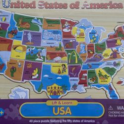 Brand New Wooden USA 40 Piece Puzzle 