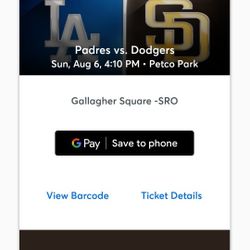 Padres Tickets Sunday Aug 6th. $35 Each. $70 For 2 Tickets